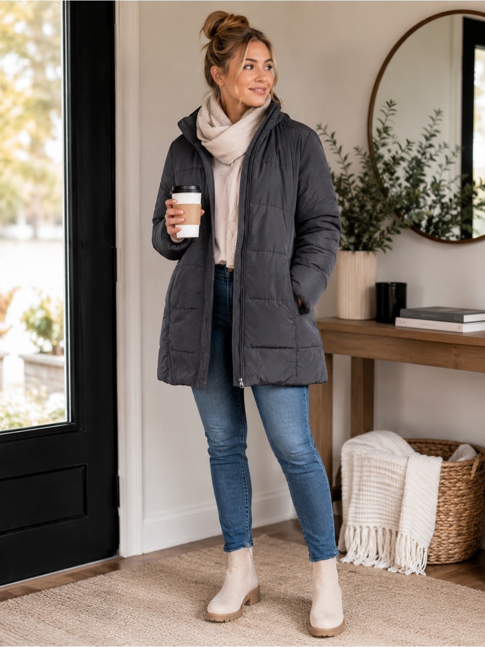 Old Navy Charcoal Grey Mid Length Puffer Coat Women’s‎ XL